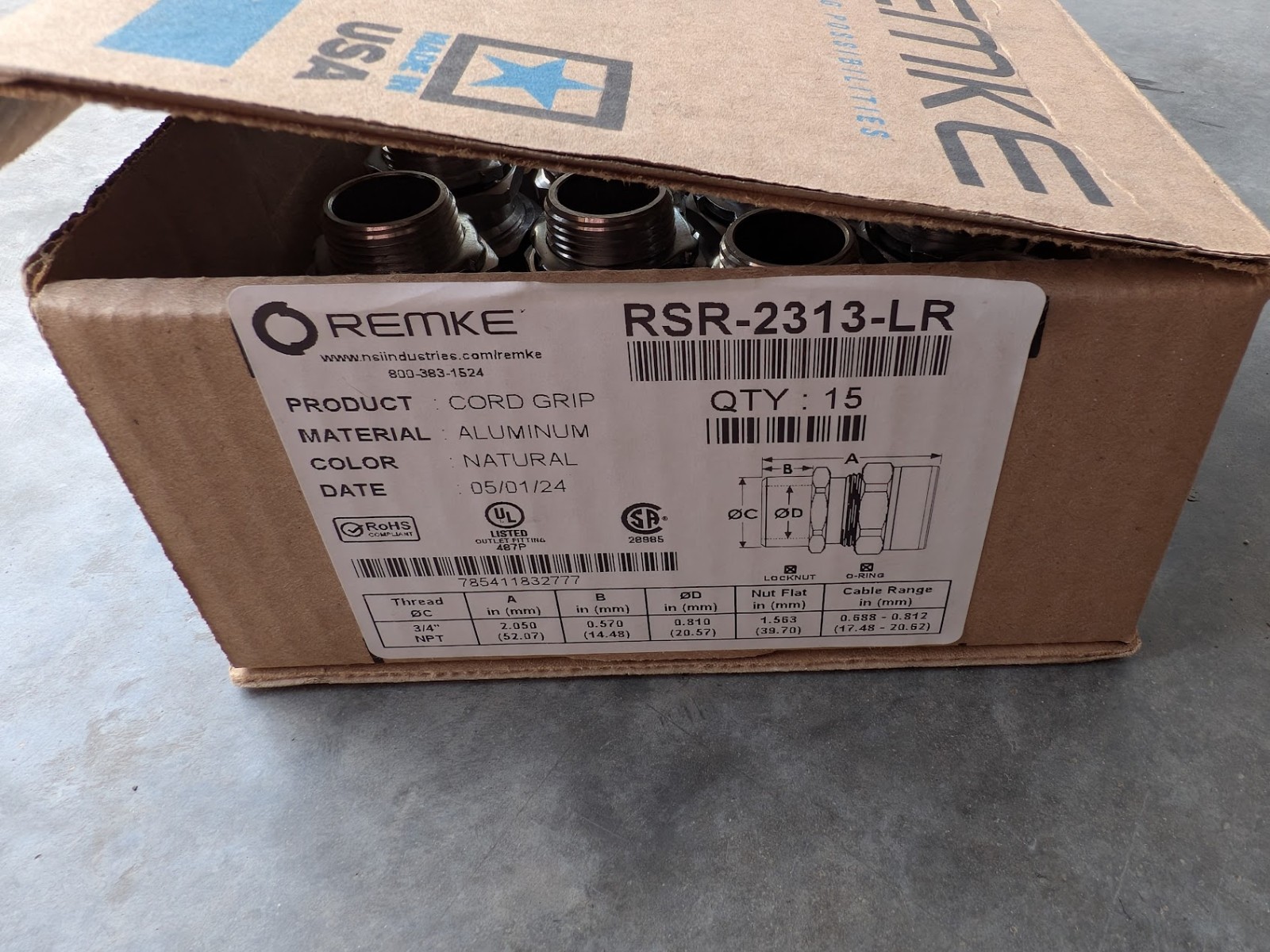 Remke RSR-2313-LR Cord Grips 3/4 NPT Aluminum QTY:15 NEW IN BOX