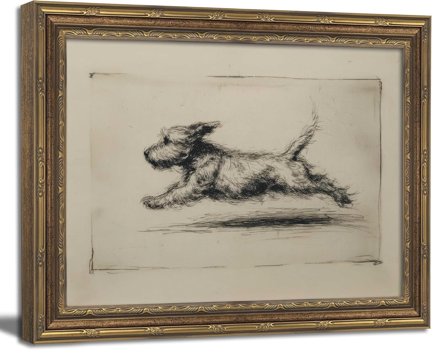 Vintage Gold Framed Wall Art Antique Terrier Sketch Wall Art Running Dog Wall De Vintage Gold Framed Wall Art Antique Terrier Sketch Wall Art Running Dog Wall De