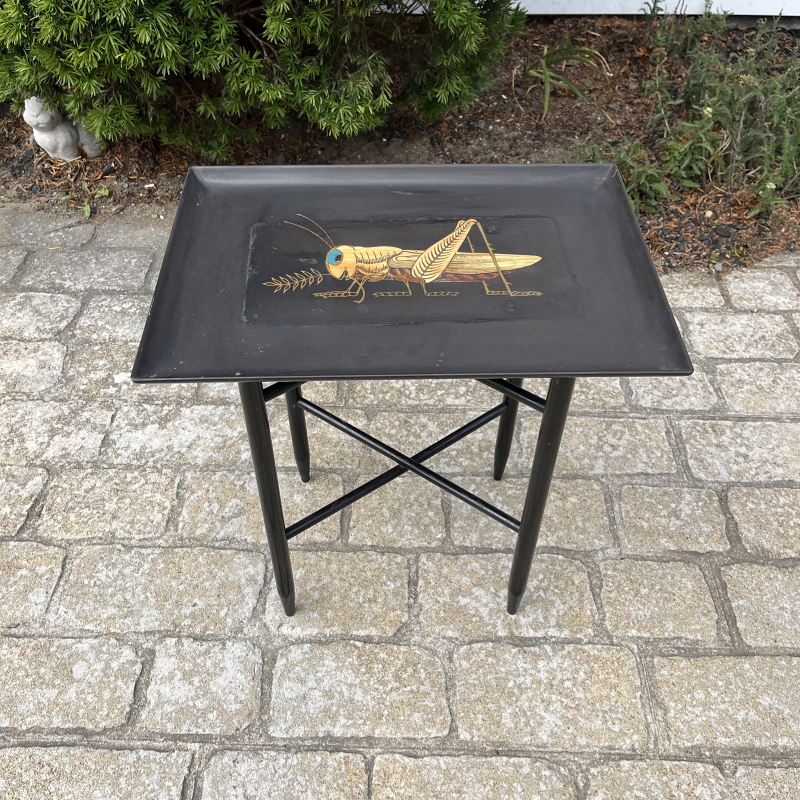 Vtg COUROC LARGE Black Resin Inlay Tray Table GRASSHOPPER 18”x12.5” RARE MCM Vtg COUROC LARGE Black Resin Inlay Tray Table GRASSHOPPER 18”x12.5” RARE MCM