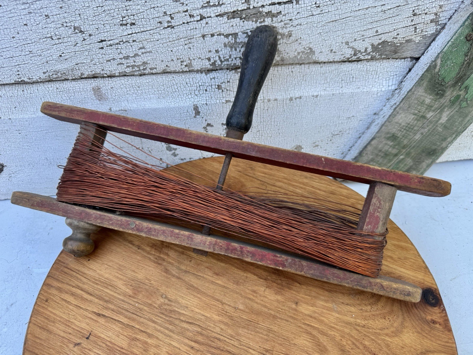 Vintage Rustic Wooden Winder with Brass Wire Or For rope Or Fishing Primitive