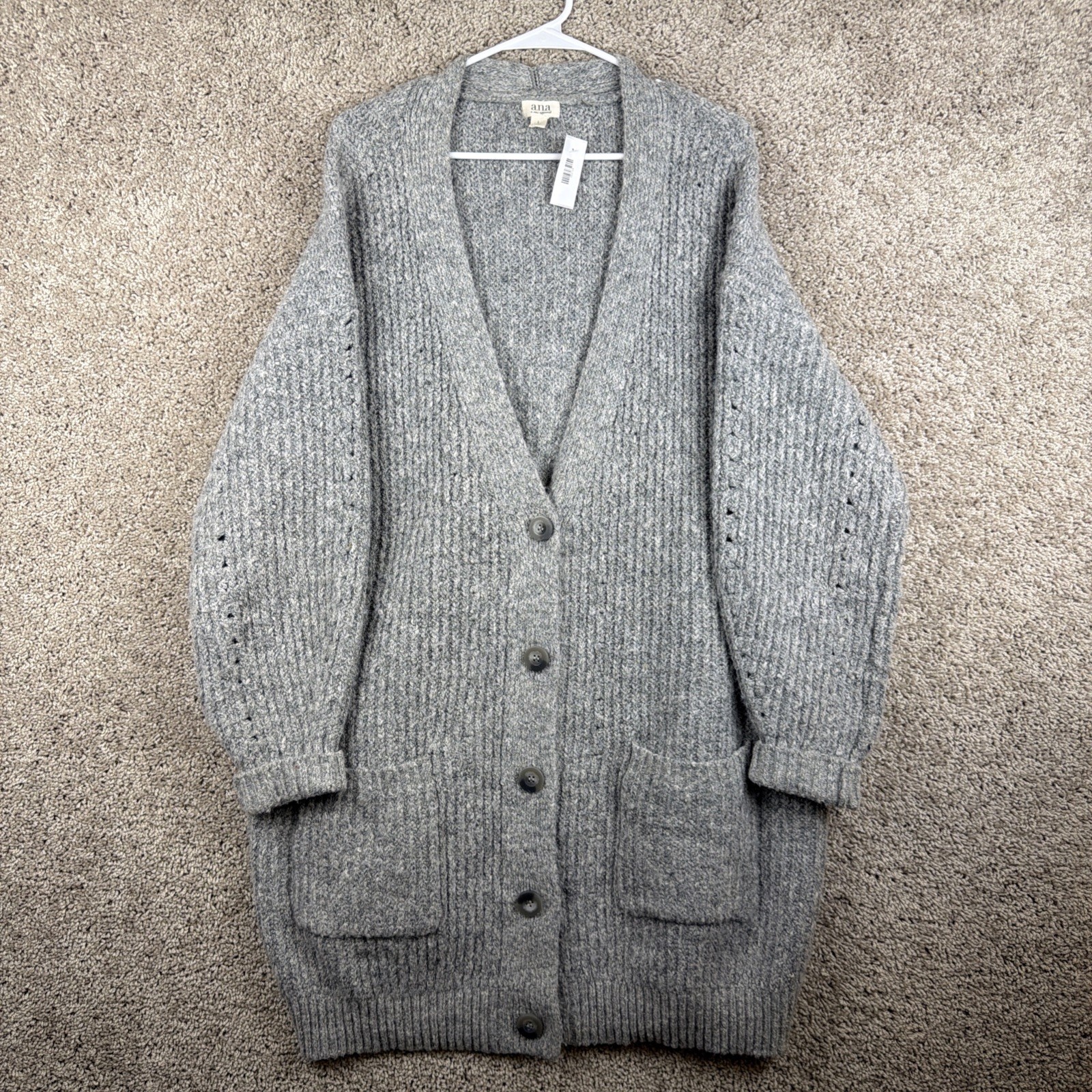 a.n.a a new approach Cardigan Sweater Womens Large Gray Button Front V Neck