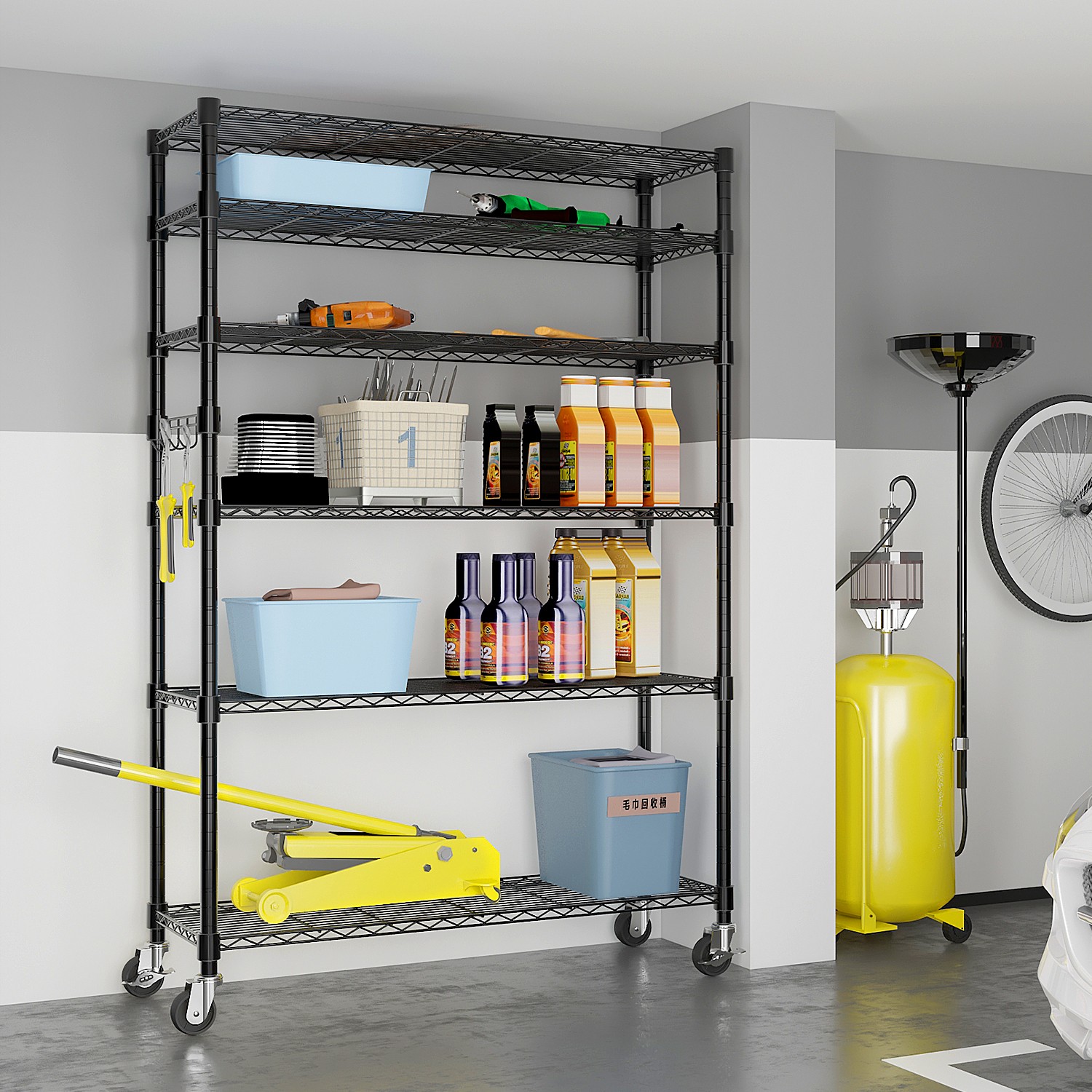 6-Tier Disassembly & Free Assembly NSF-Certified Steel Wire Shelving with Wheels
