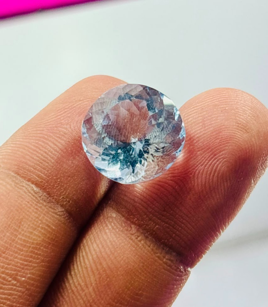 Natural Blue Aquamarine 18Ct Round Shape Loose Faceted Gemstone