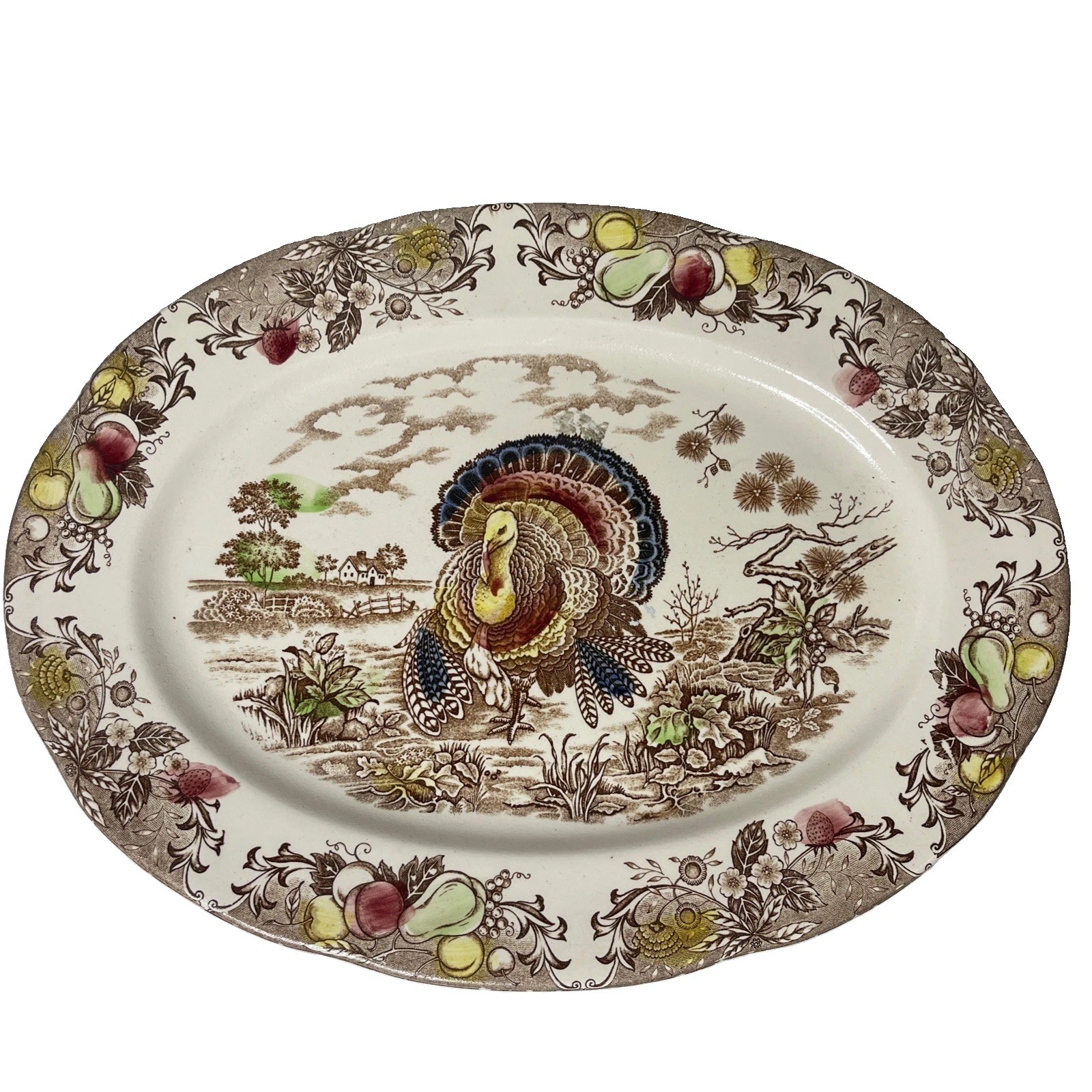 Vintage Maruta Ware Japan TurkeyPlatter Brown Transferware
