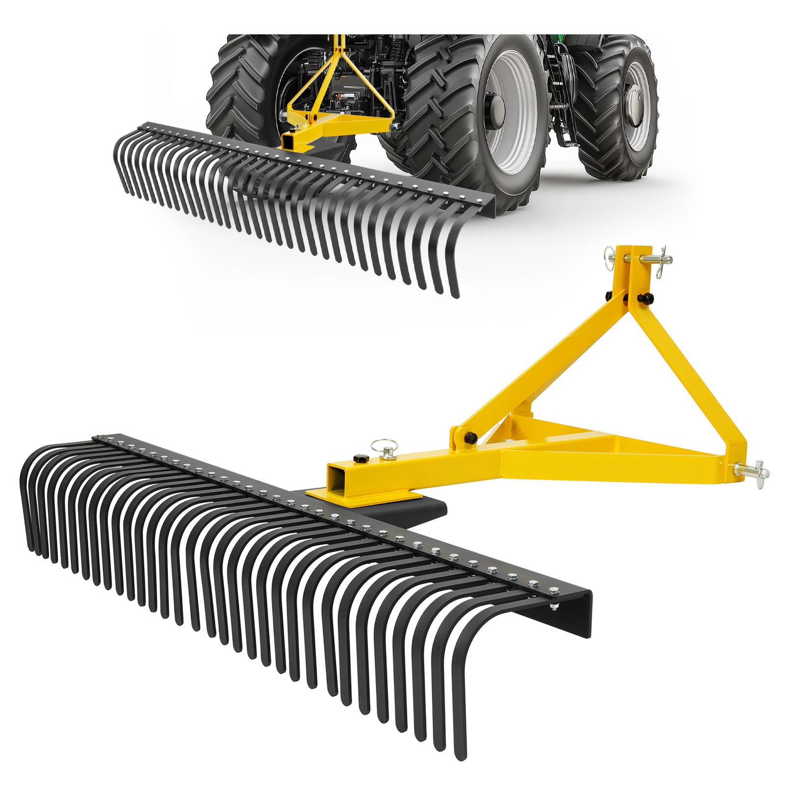 3 Point 60\'\' Landscape Rock Rake For Cat 1 Tractor Attachment Soil Gravel Lawn