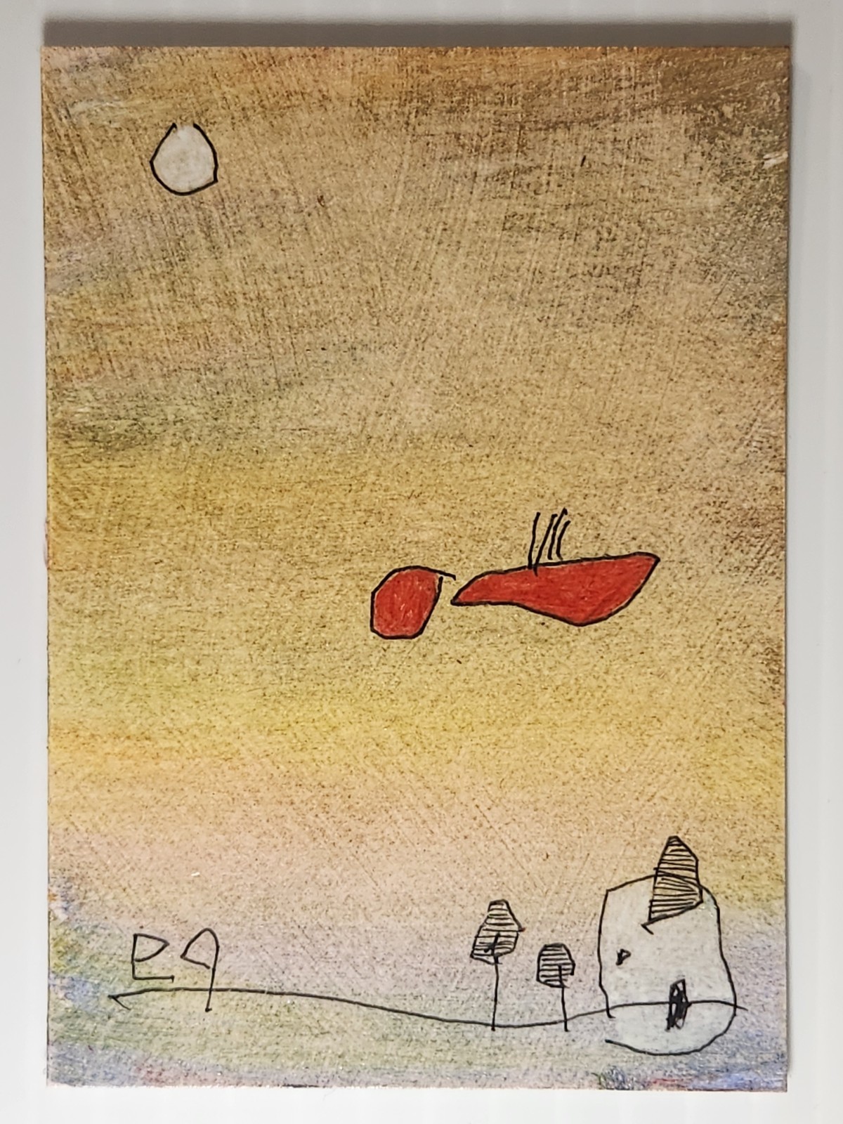 e9Art ACEO red angel outsider art brut niave