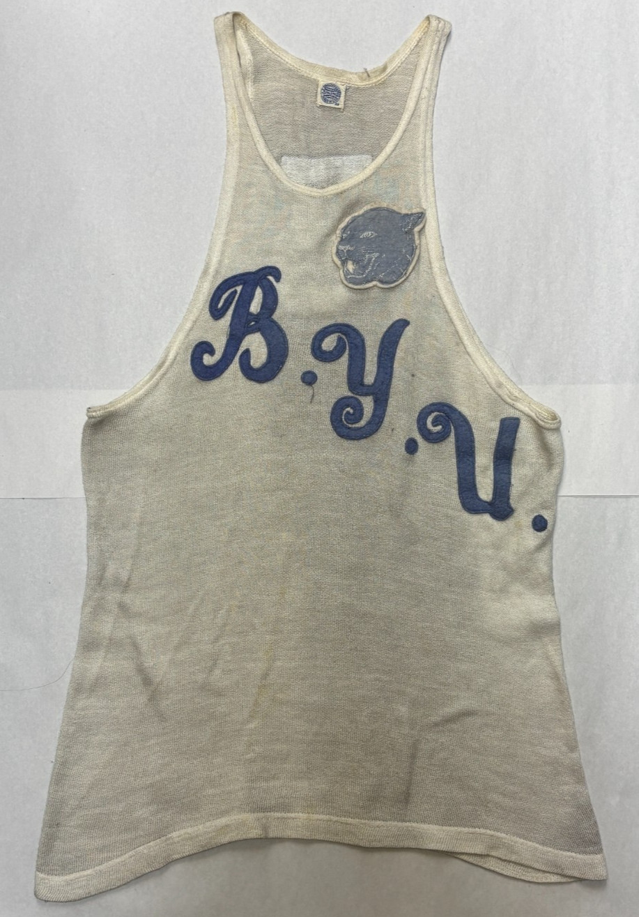 Vintage BYU Embroidered Spalding Knit Tank Top #3 w/ Cougar 1920s - 30s