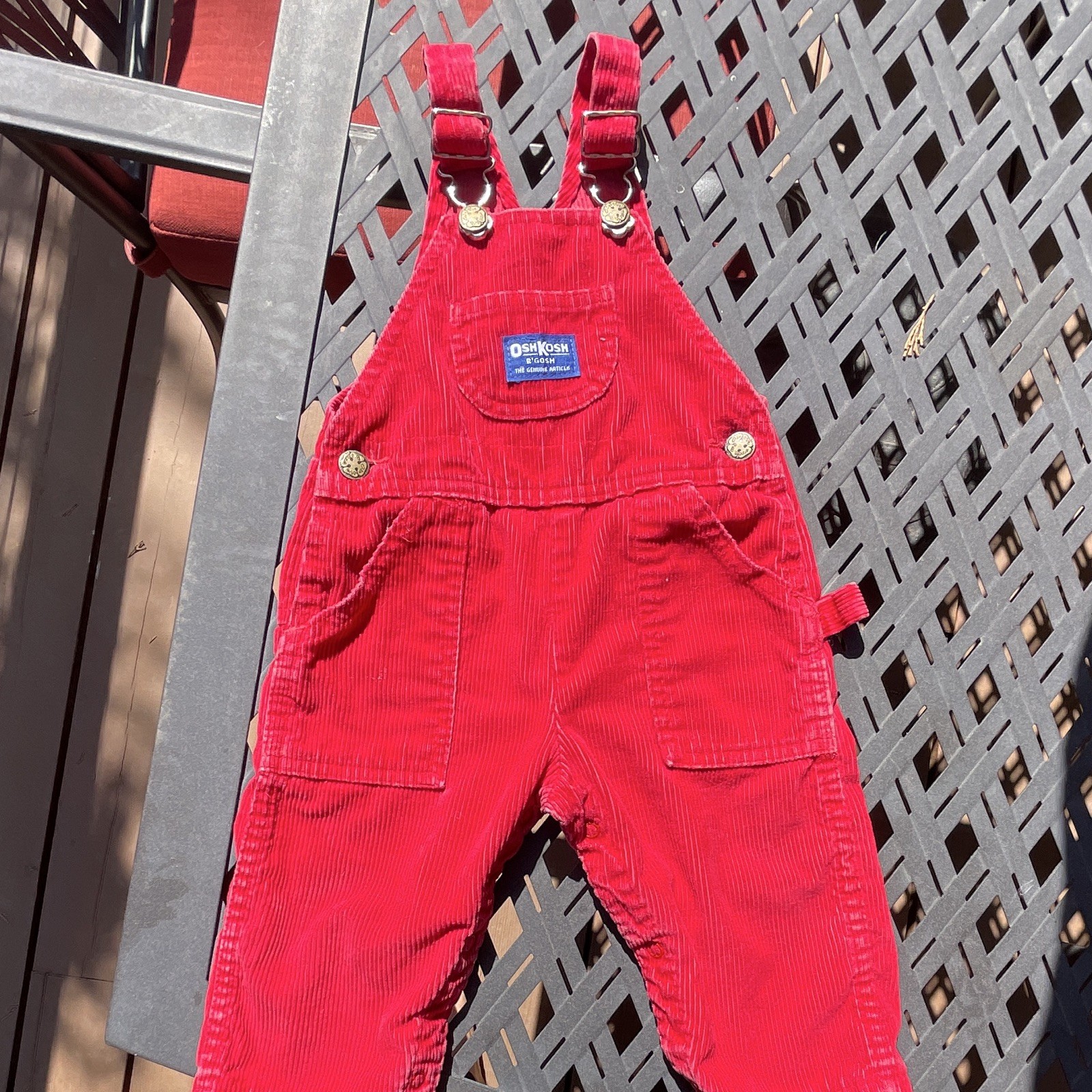 OshKosh B\'gosh 18-24M Red Corduroy Cotton Blend Bib Overalls Pockets -Vintage