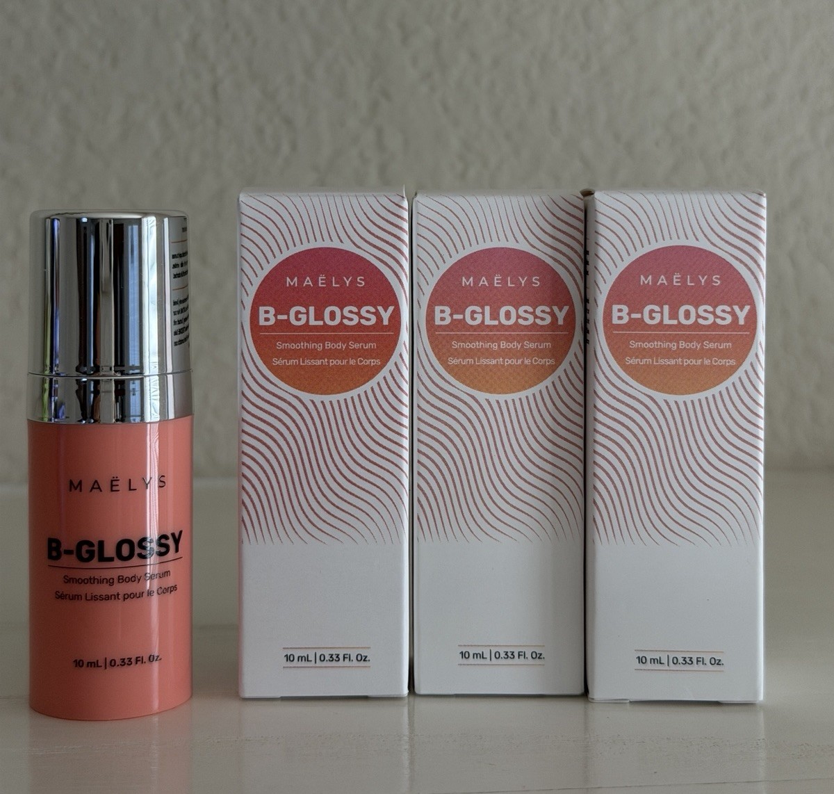 3 Maelys B-Glossy, Glowy Smoothing Body Serum Mini Travel .33oz/10ml Ea NIB 3 Maelys B-Glossy, Glowy Smoothing Body Serum Mini Travel .33oz/10ml Ea NIB