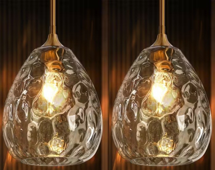 2 PACK - LNC Classic Brass Pendant Light Modern Chandelier w Water Glass Globe