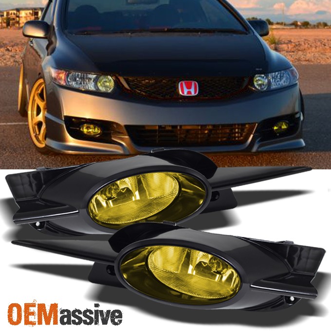 Fits 09-11 Civic 2Dr Coupe JDM Yellow Bumper Driving Fog Lights w/Bulbs + Switch