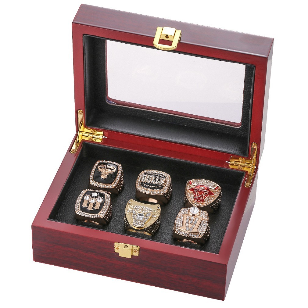 Michael Jordan 6pcs Chicago Bulls Championship Rings Set With Box Size 9-11-13 Michael Jordan 6pcs Chicago Bulls Championship Rings Set With Box Size 9-11-13