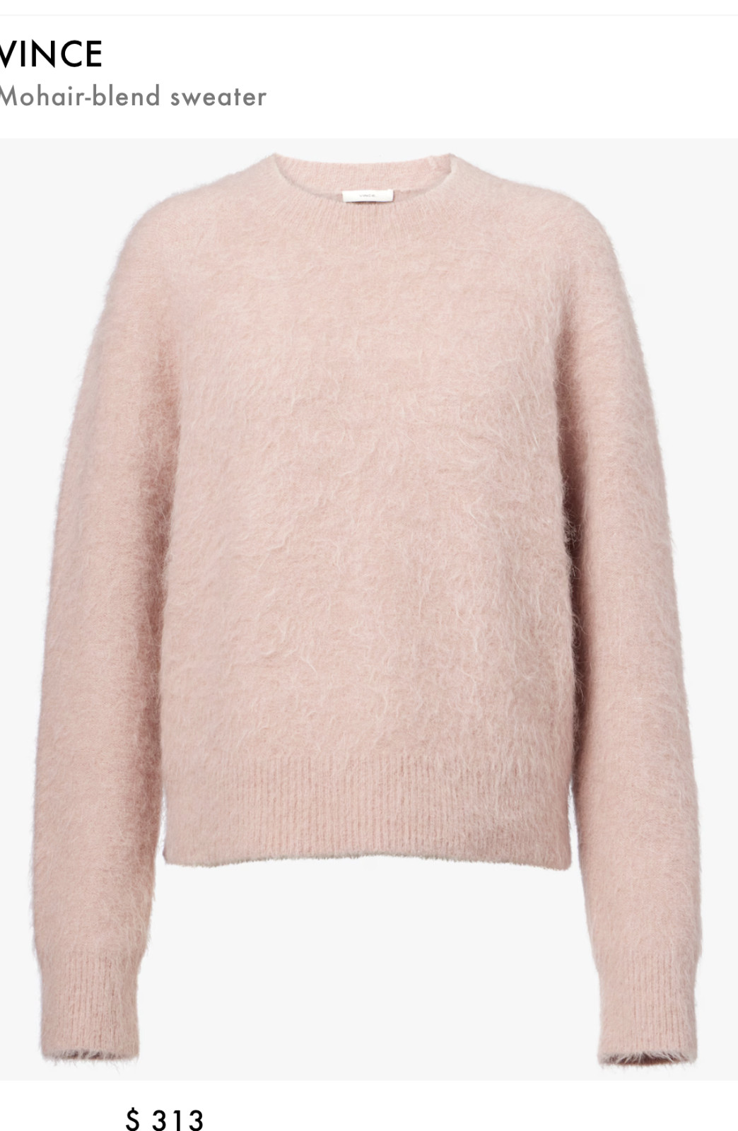 NEW VINCE LIGHT PINK MOHAIR BLEND SWEATER SIZE: M