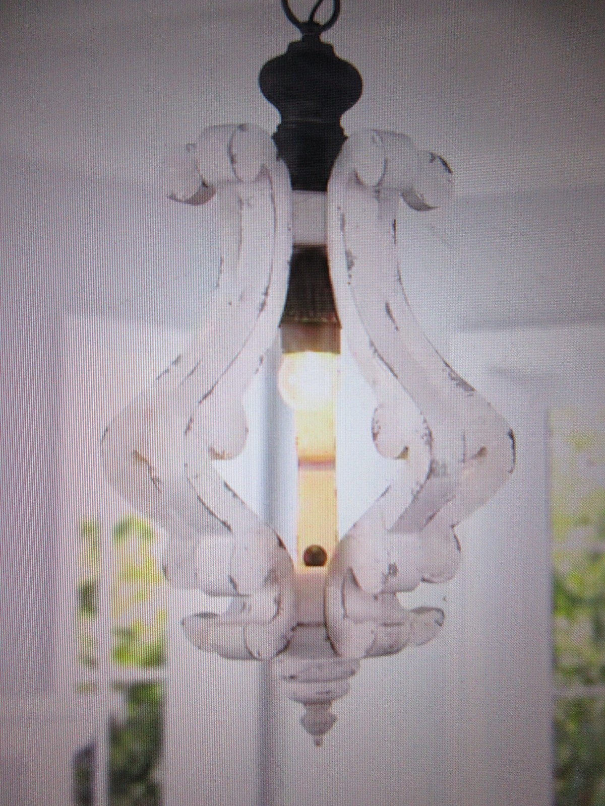 Bella Depot Farmhouse Chandelier 1-Light Distressed White Rustic Solid Wood