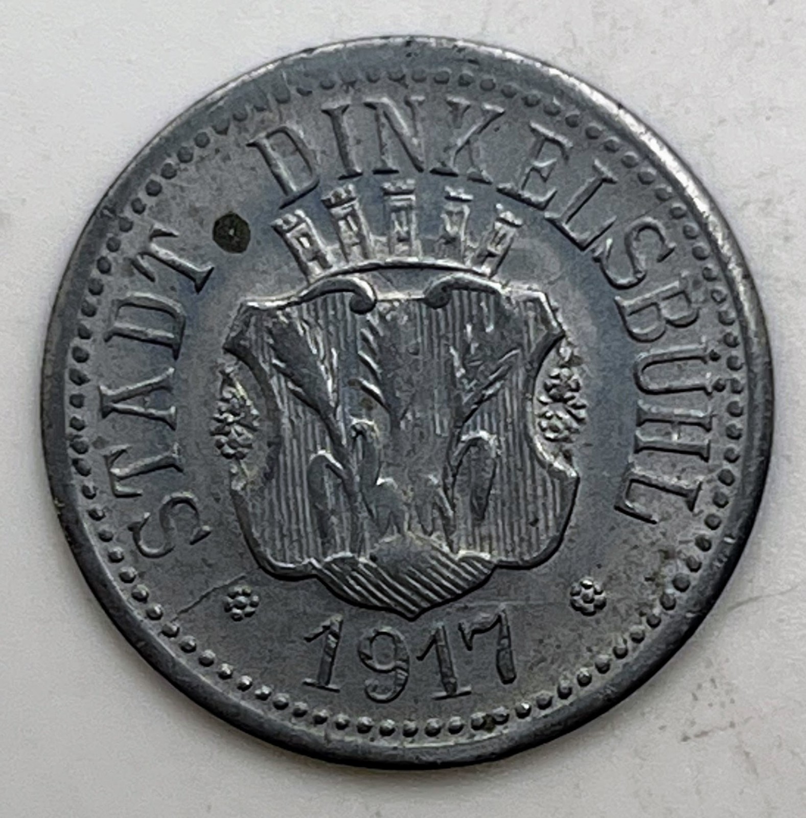 1917 Germany Dinkelsbuhl 10 Pfennigs Notgeld Zinc Scarce AU Funck 2012-98.2