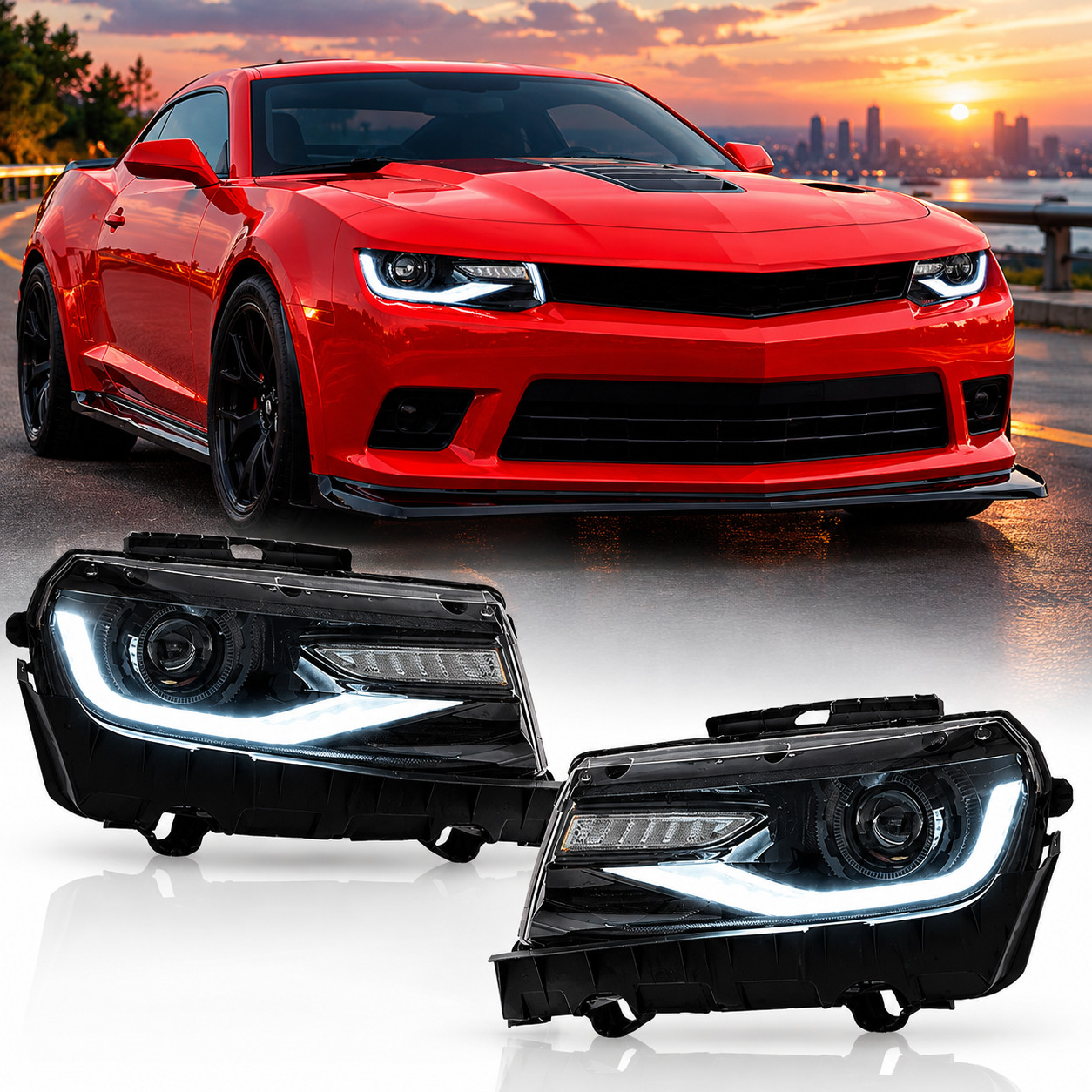 VLAND For 2014-2015 Chevrolet Chevy Camaro LED Projector Headlights Front Lamps
