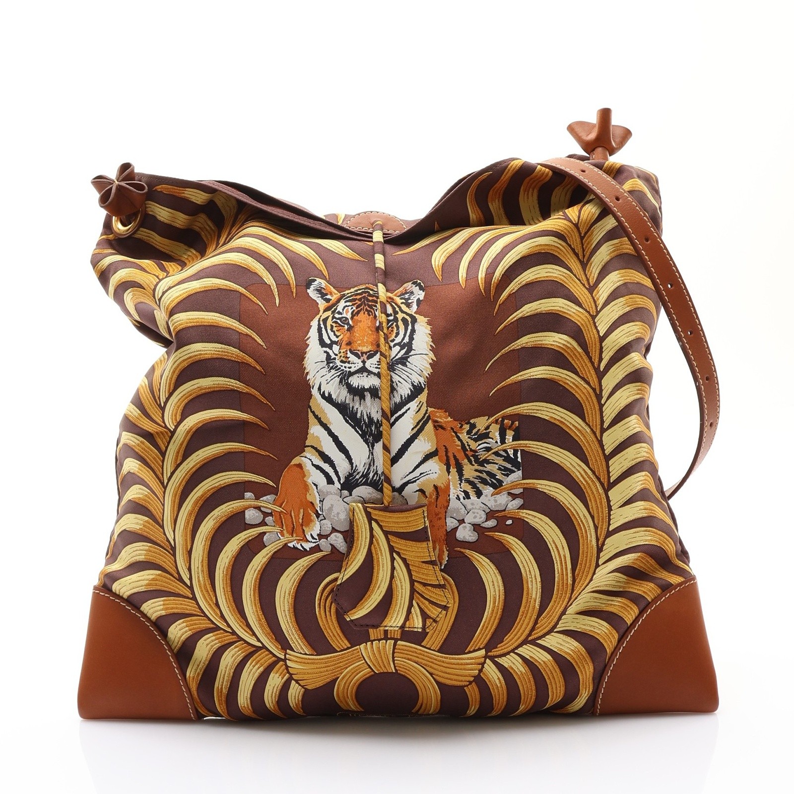 HERMES Tiger Royal Silky City PM Shoulder Bag Brown Silk □M Stamp 056096CC