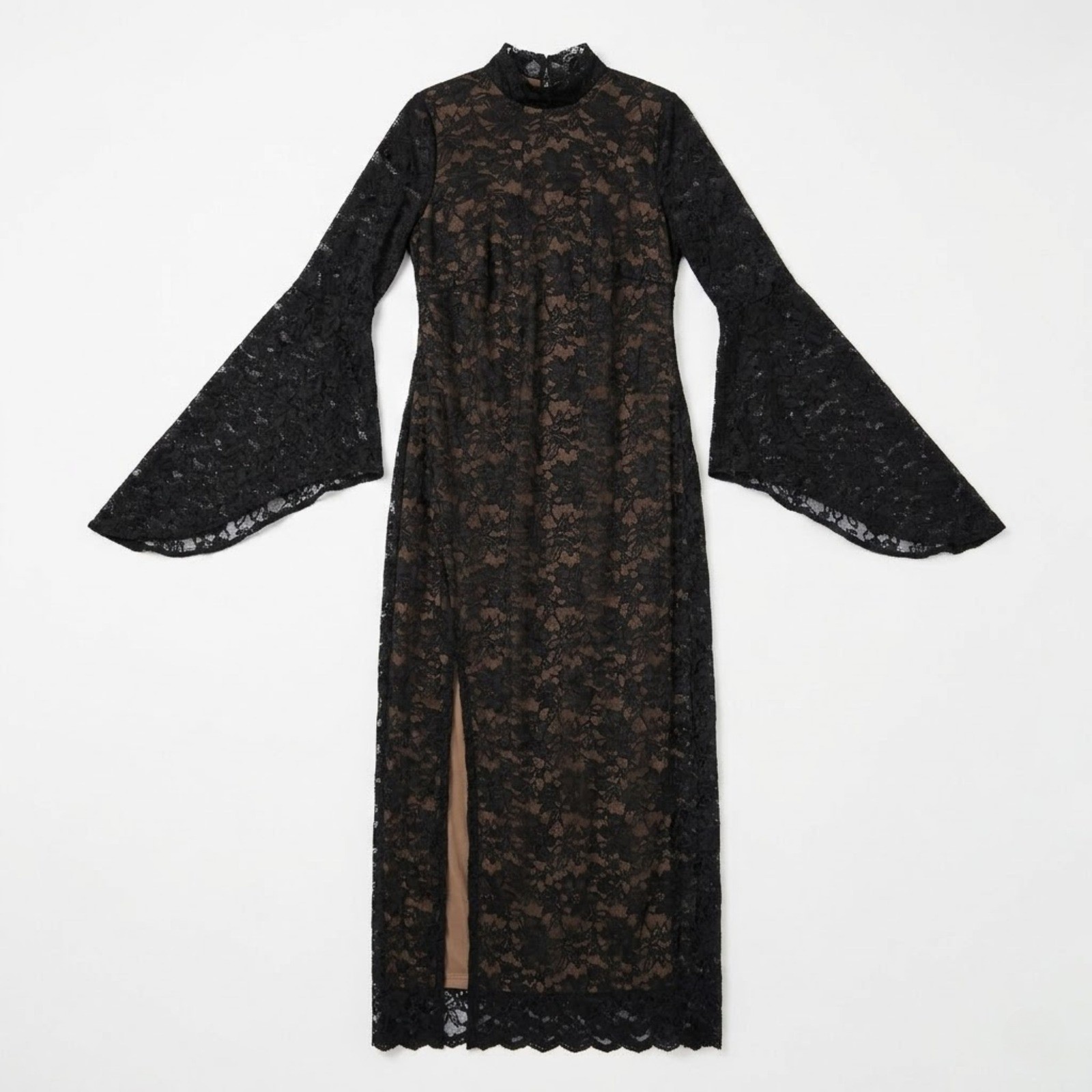 ELOQUII Lace Bell Sleeve Maxi Dress NWT 14 Black Nude Illusion Goth Formal