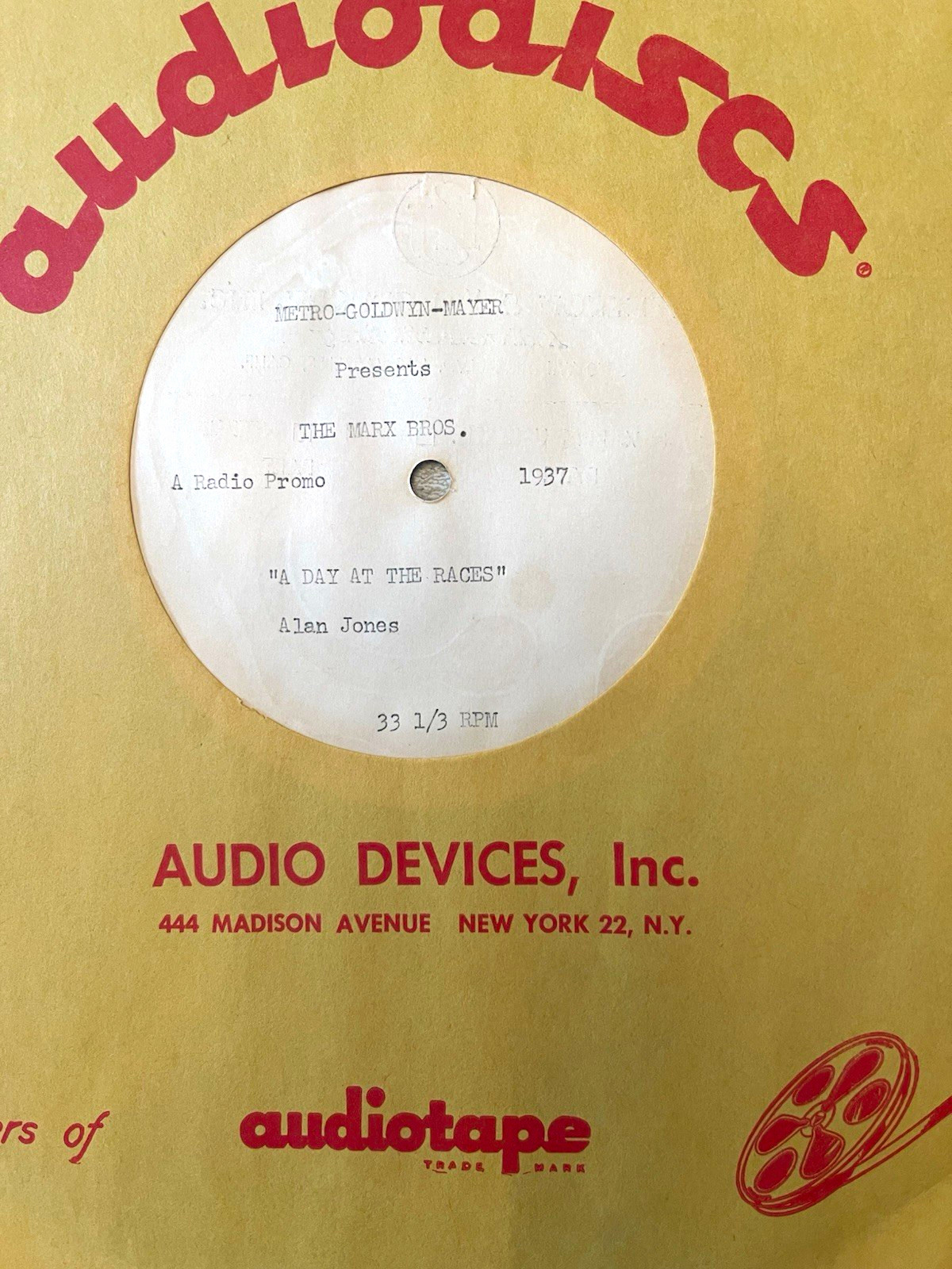 RARE 1937 Marx Brothers A Day at the Races MGM Radio Promo Transcription Disc