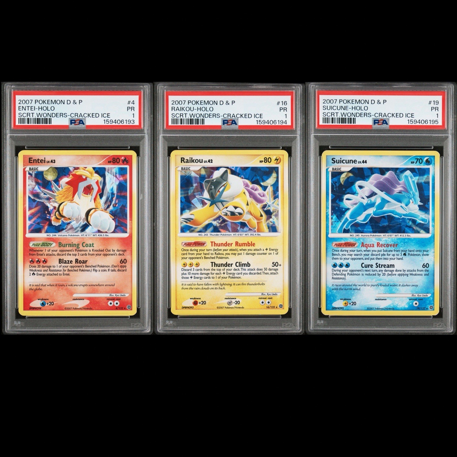 PSA 1 Sequential Entei Raikou Suicune Secret Wonders Cracked Ice Holos 2007 D&P