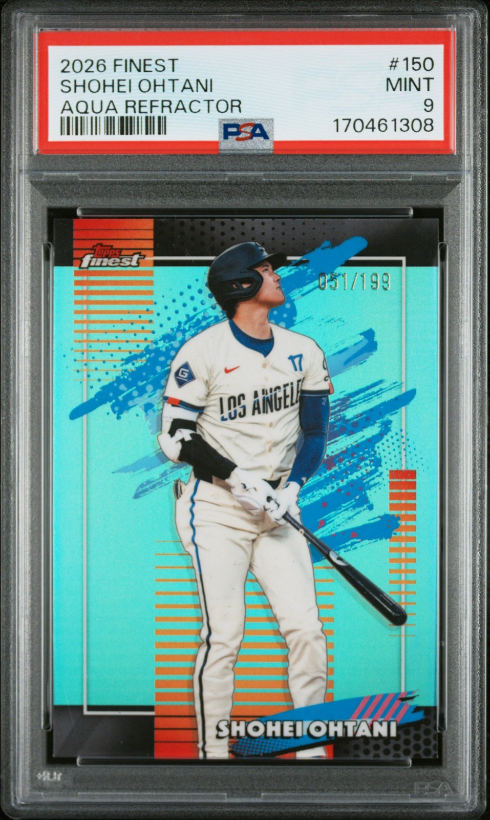 2026 Topps Finest #150 Shohei Ohtani Uncommon Aqua Refractor /199 PSA 9 POP 1 2026 Topps Finest #150 Shohei Ohtani Uncommon Aqua Refractor /199 PSA 9 POP 1