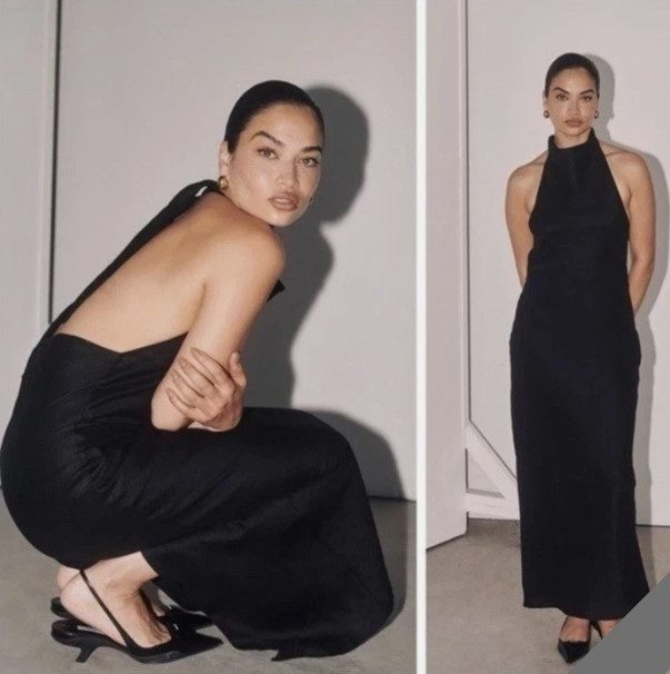 Dissh Vera Linen Halter Dress Black Size AU 8/US  4. Brand New 