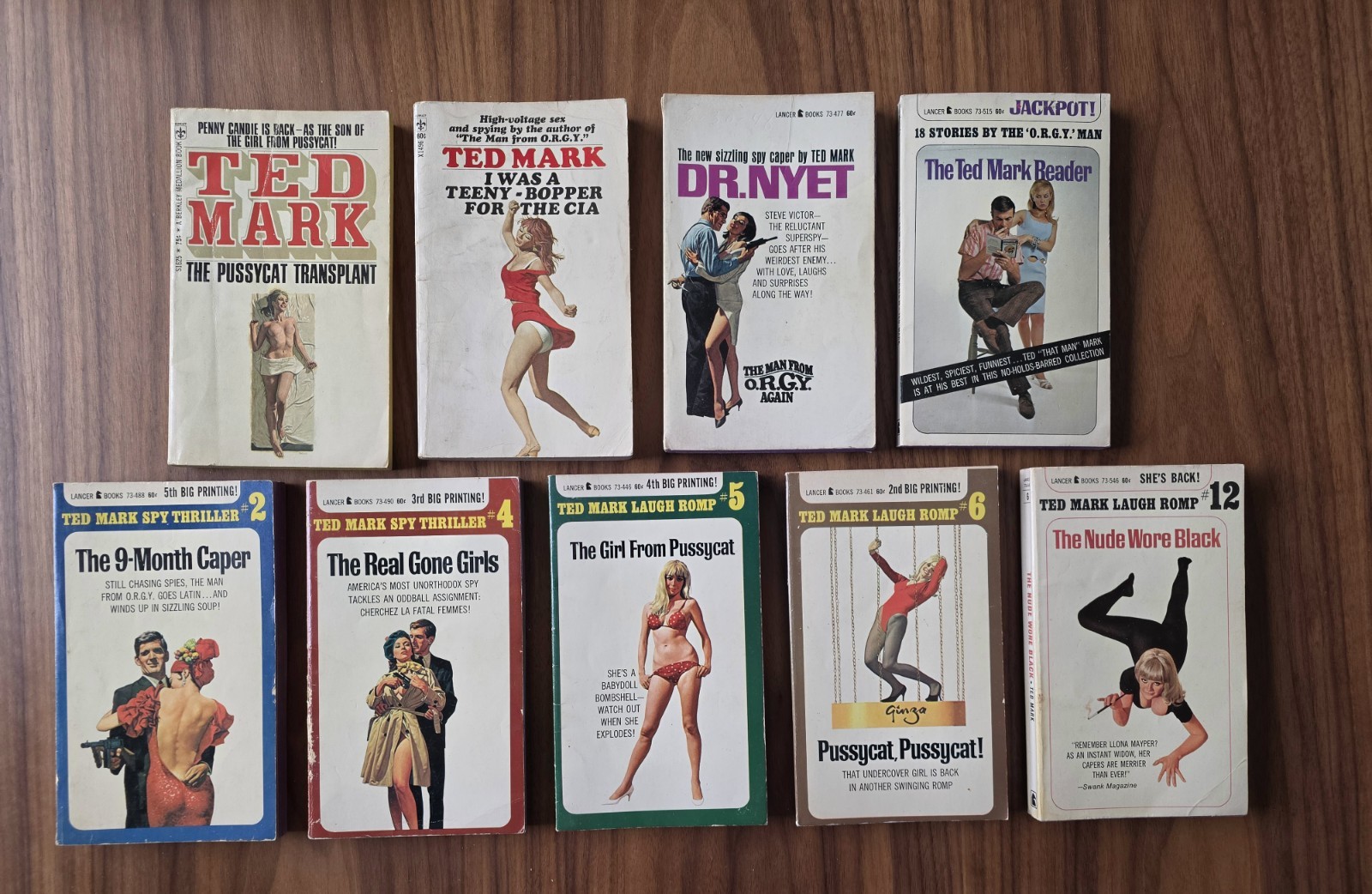 Ted Mark 9 Book Lot Vintage 1960s Lancer O.R.G.Y. Pussycat Spy Paperbacks