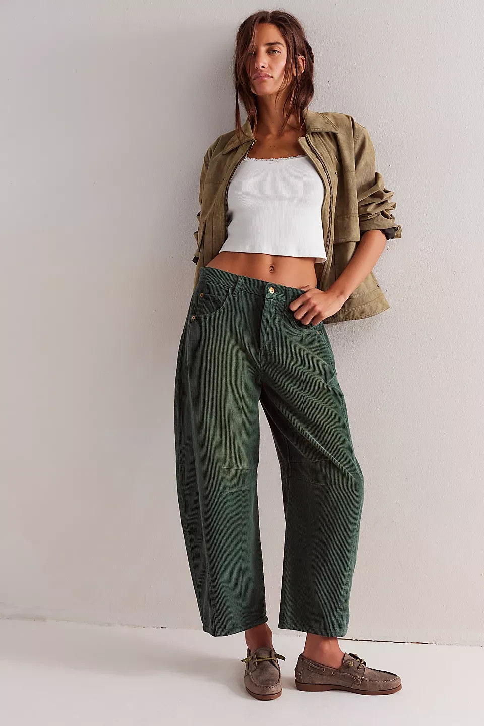 Free People We The Free Good Luck Mid-Rise Cord Barrel Jeans 29 Trousers 47287