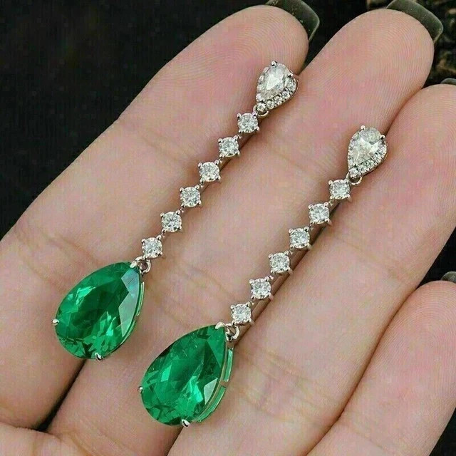 2.98 Ct Pear Cut Emerald Earrings Gift Earrings 14K Solid White Gold 2.98 Ct Pear Cut Emerald Earrings Gift Earrings 14K Solid White Gold