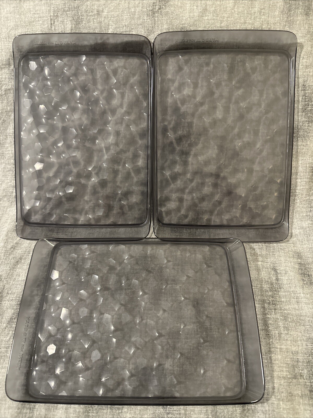 Lot Of 3 Alessi for Delta Airlines Smoke Grey Tray 7.5” X 10.75” Brand New Lot Of 3 Alessi for Delta Airlines Smoke Grey Tray 7.5” X 10.75” Brand New