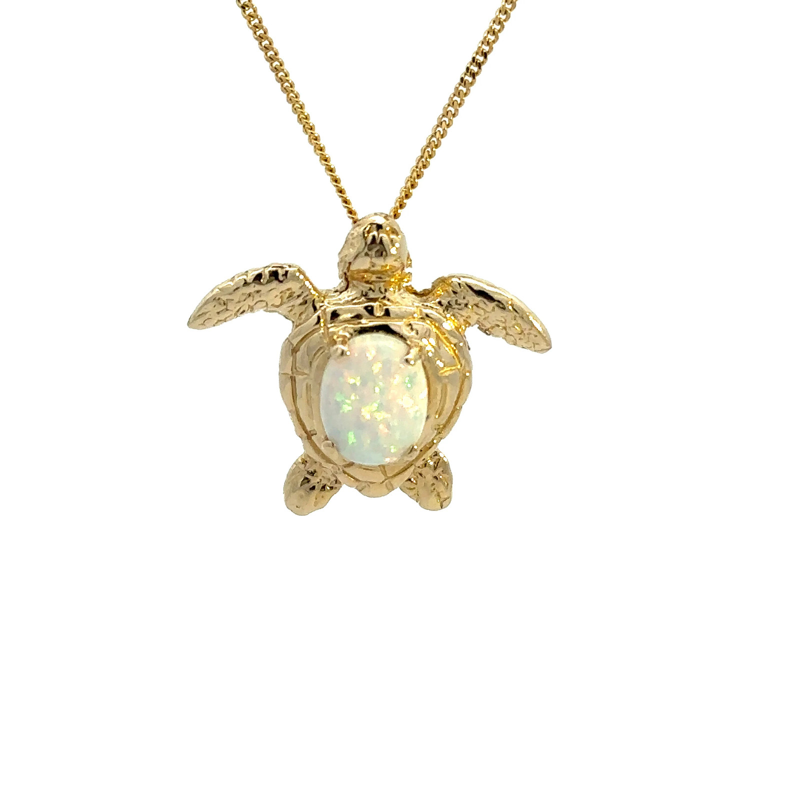 Sea Turtle Necklace 14k Solid Gold Opal October Birthstone Pendant Chain Gift