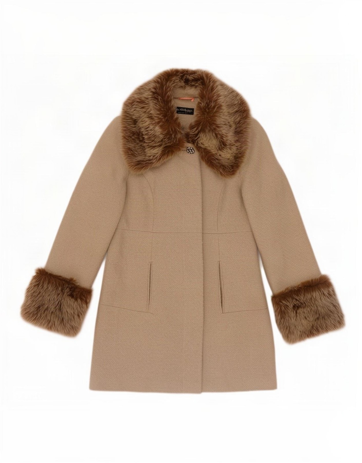 Topshop Womens Overcoat UK 12 Medium Beige Colourblock Polyester CV01