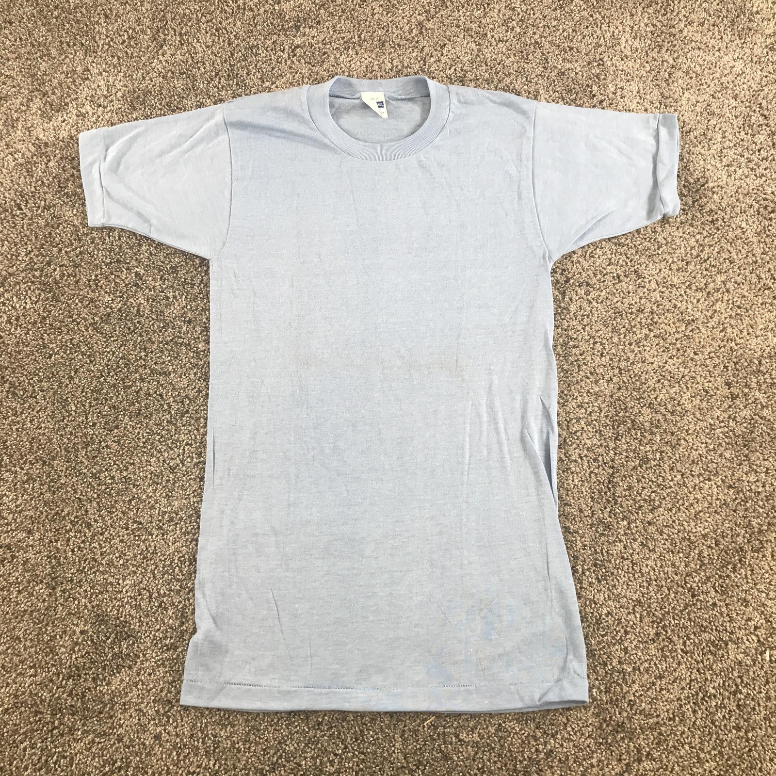 Vintage Healthknit Shirt Mens Small Light Blue Blank 50/50 Poly Cotton Crew Neck