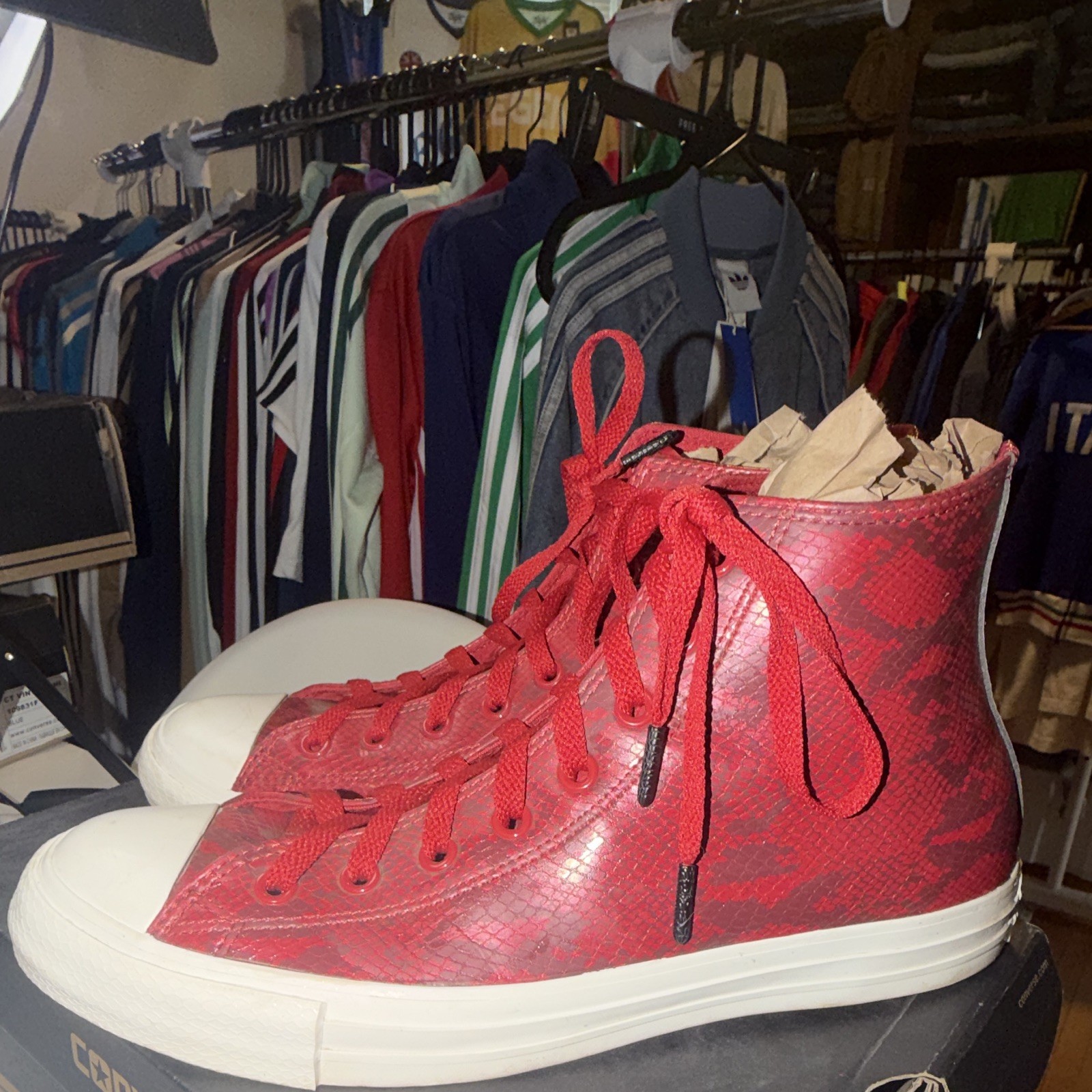 Vtg 2012 Converse All Star Tango Red Snake Skin Leather 136267C Men 10 Box