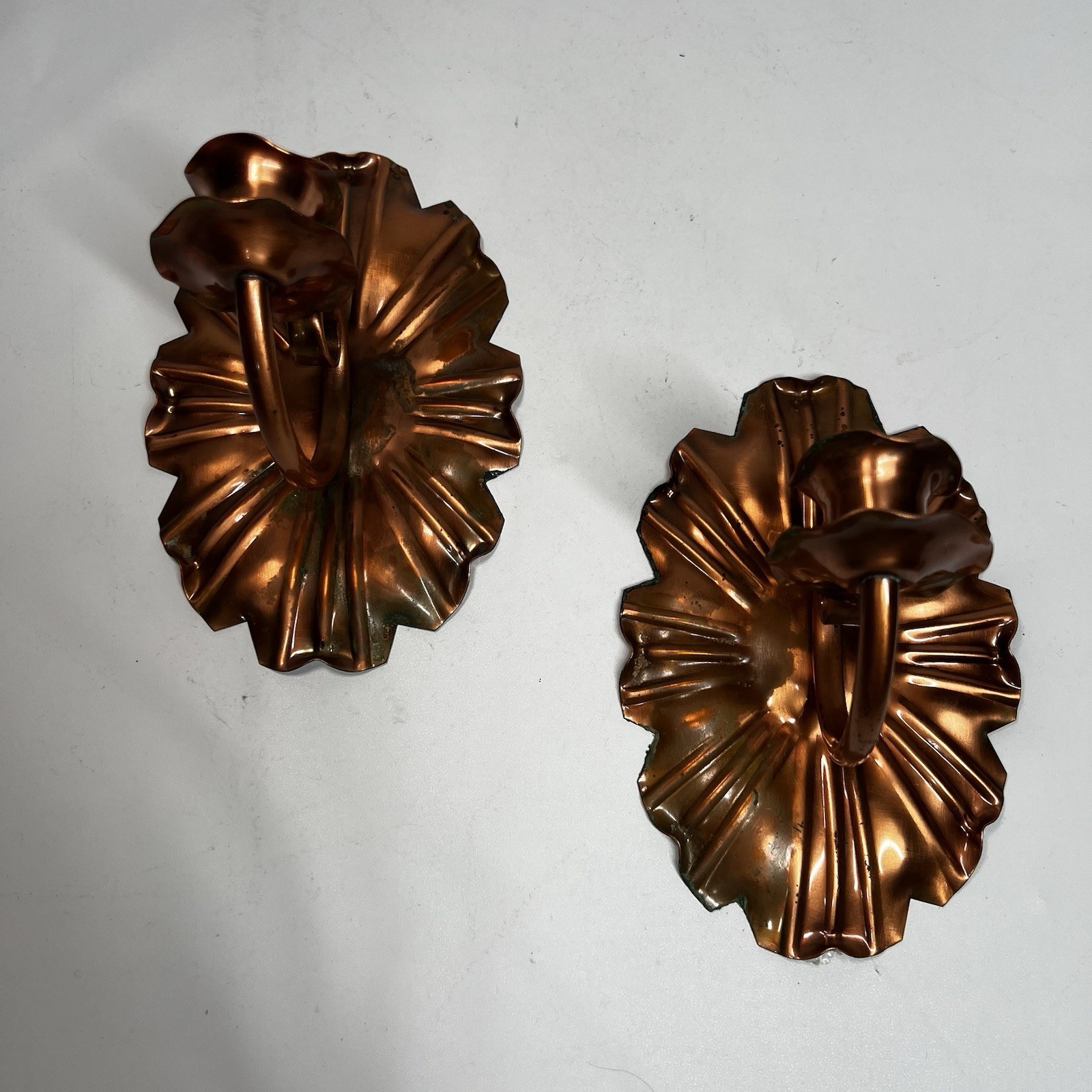 Vintage Gregorian Copper Candle Sconces, Solid Copper, USA Made Vintage Gregorian Copper Candle Sconces, Solid Copper, USA Made