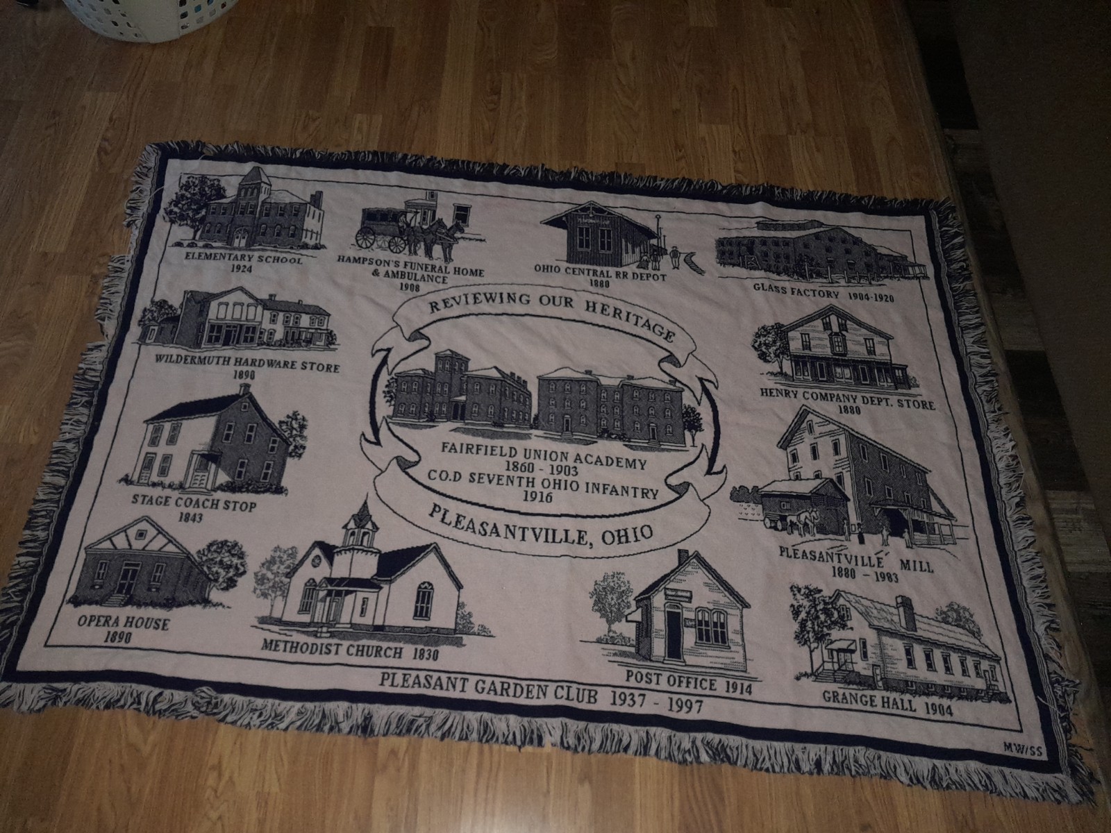 Vintage Pleasantville Ohio Heritage Woven Throw Blanket 1998 Riddle Mfg MINT