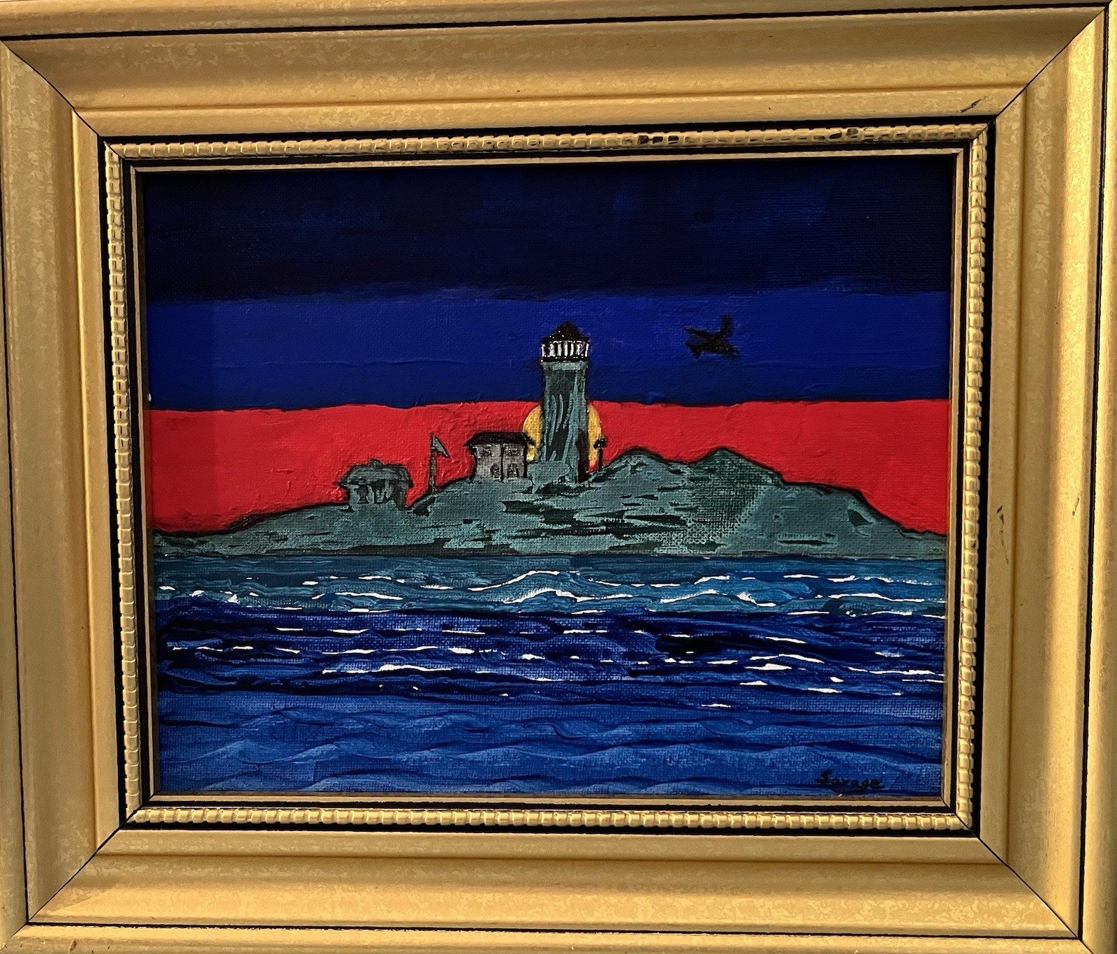 Red Sunset At Fire Island Light-Original Painting,Award Winning Artist