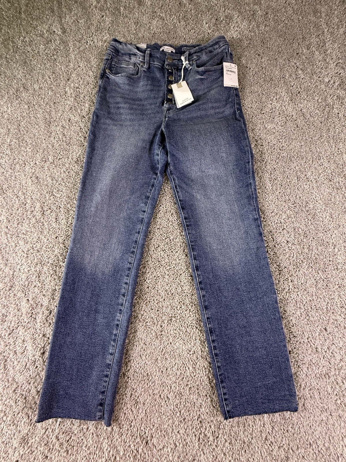 NWT Good American Good Classic Jeans Size 4 High Rise Slim Straight Distressed