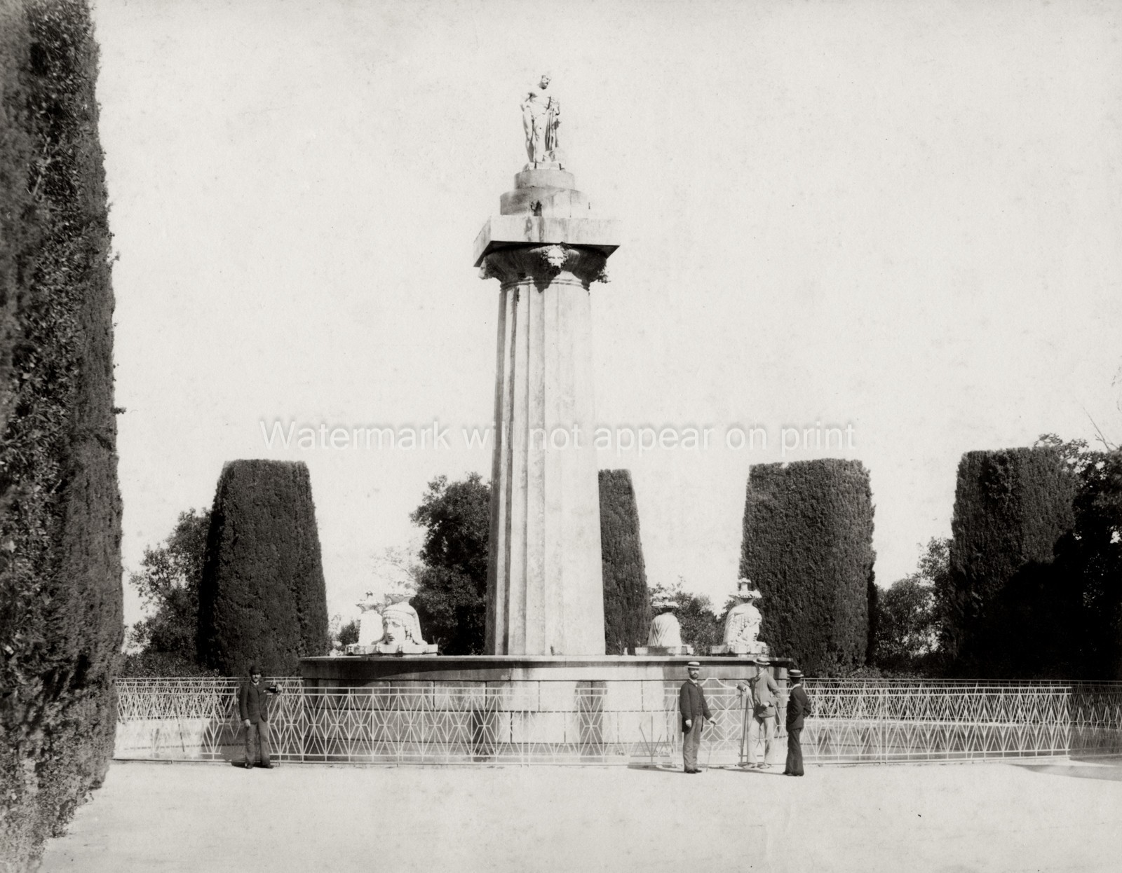 Palermo La Favorita Colonna Ercole Monument Statue Park Italy Vtg. Photo 19thC.