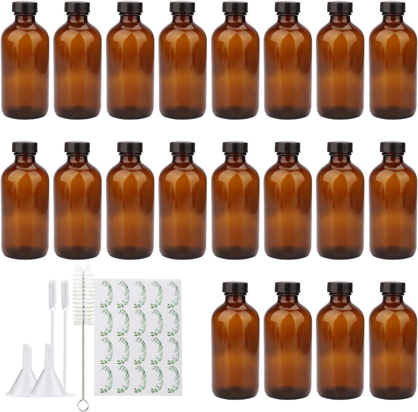 8oz Amber Glass Bottles, 20 Pack Glass Storage Bottles with Black Lids 8oz Amber Glass Bottles, 20 Pack Glass Storage Bottles with Black Lids