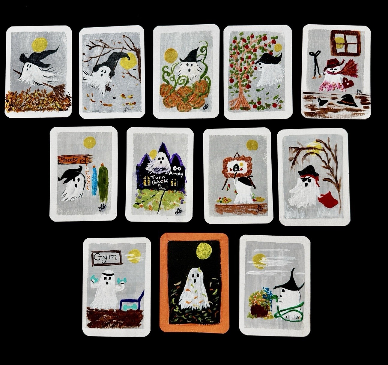ACEO OOAK Set Of 12 “Little Boo Series” Halloween Ghost Art ACEO OOAK Set Of 12 “Little Boo Series” Halloween Ghost Art