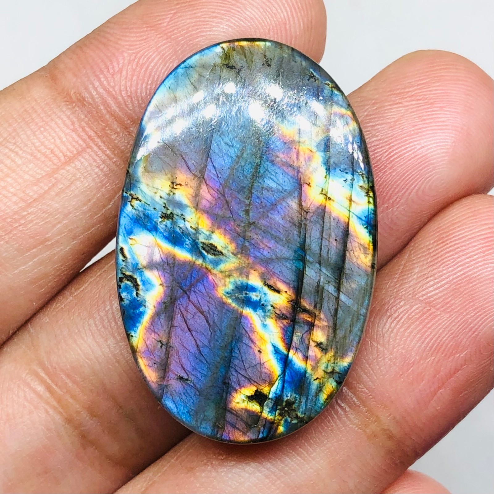 AAA Multi purple labradorite oval cabochon loose gemstone 36x23x6mm 50.75 Ct AAA Multi purple labradorite oval cabochon loose gemstone 36x23x6mm 50.75 Ct