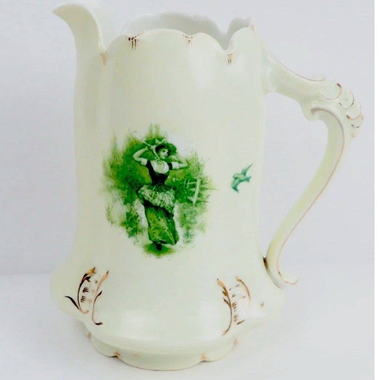 Antique Rosenthal Germany Printemps Sevres Pitcher Gold Trim 6\