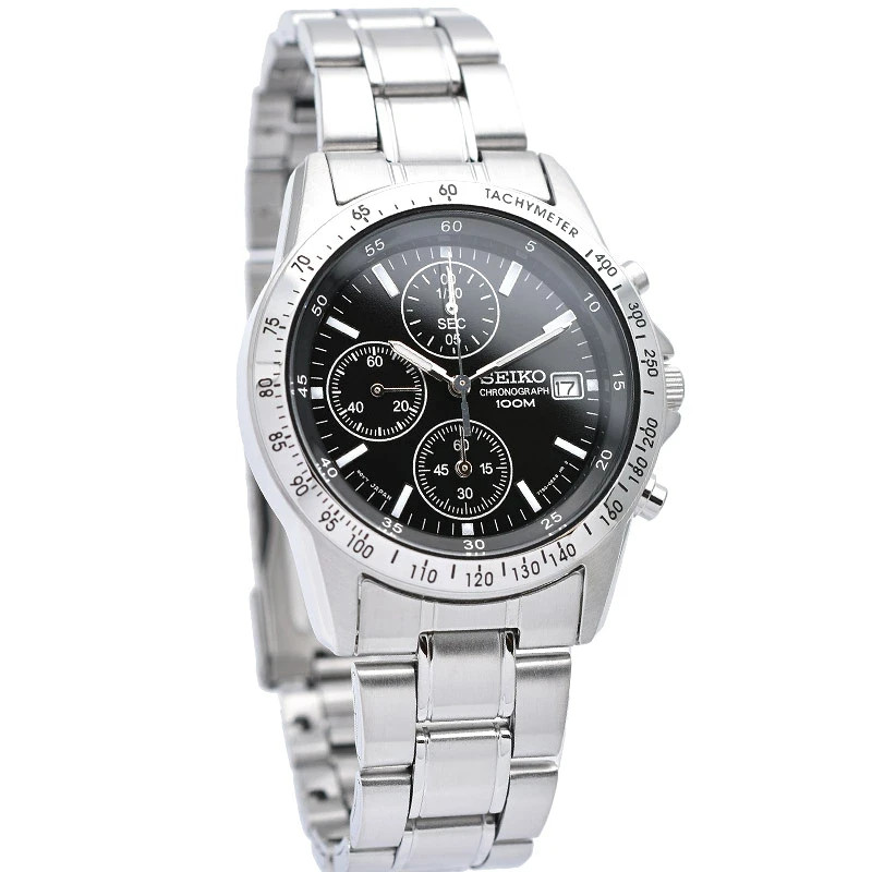 SEIKO Chronograph SND367PC Black Silver  Men\'s Watch from Japan in BOX new