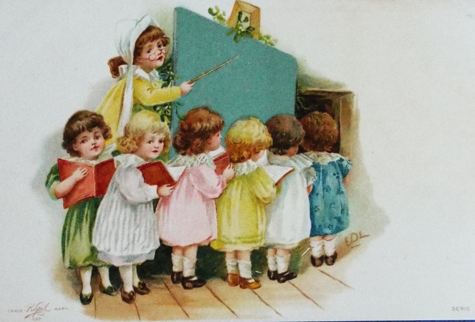 SUPERB EARLY 1900 Kopal Artist signed EDL Girls School Children Germany Eberfeld