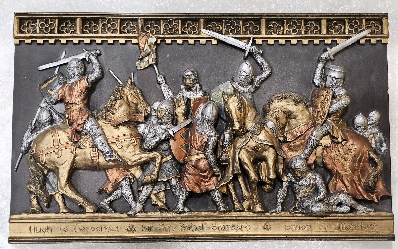 Vtg BALIEL STANDARD MONTHFORT OTHERS Marcus Designs Medieval Wall Plaque 16x10 Vtg BALIEL STANDARD MONTHFORT OTHERS Marcus Designs Medieval Wall Plaque 16x10