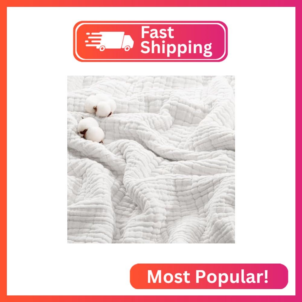 Exclusivo Mezcla 100% Cotton 6-Layer Twin Size Muslin Blanket, Pure White