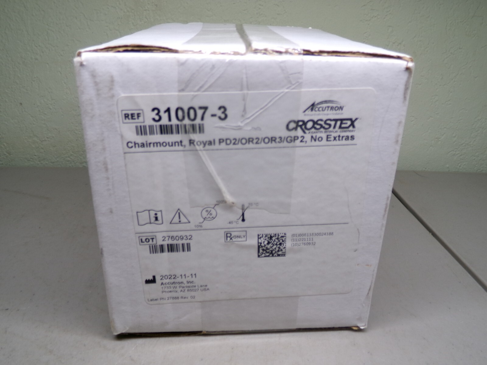 ACCUTRON CROSSTEX 31007-3 CHAIRMOUNT KIT ROYAL PD2/OR2/OR3/GP2, NO EXTRAS