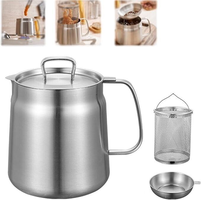 Exquisite 2 in 1 Oil Strainer Pot - Stainless Steel Oil Filter