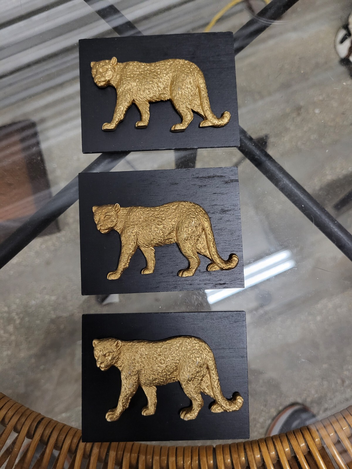 3 VTG Carved Wood Mountain Lion On Wood Backing 4” X 3” 3 VTG Carved Wood Mountain Lion On Wood Backing 4” X 3”